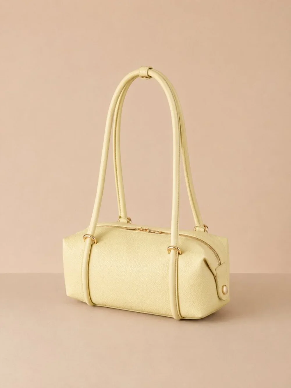 Italian Leather Barrel Bag, Butter Yellow East-West Shoulder Purse
